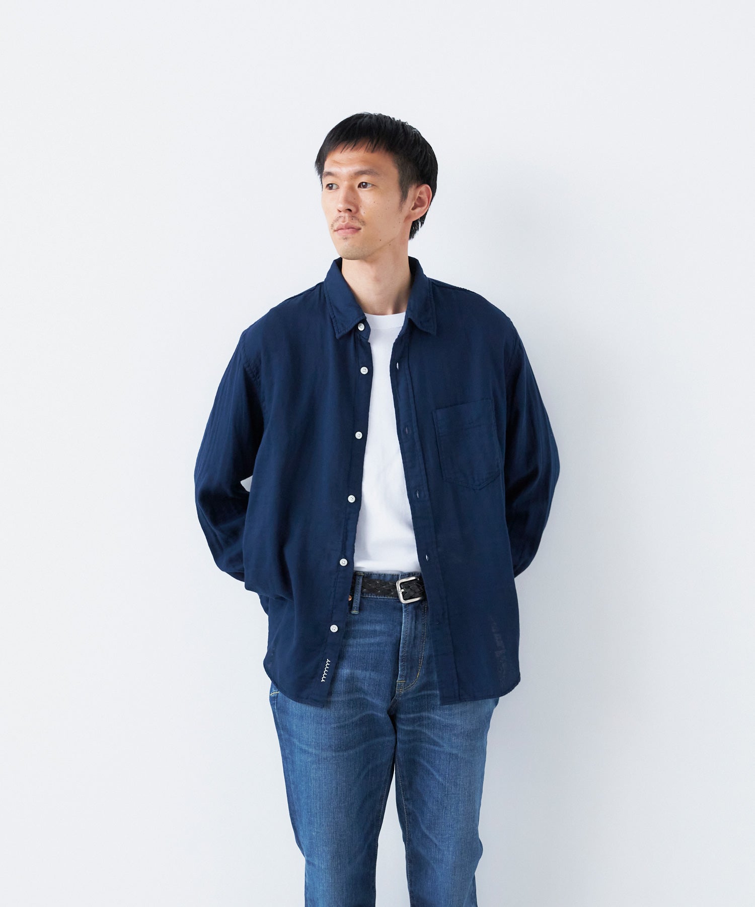 S スタンダードシャツ ダブルガーゼ ヤヌーク 【美品】YANUK YANUK（ヤヌーク） 白シャツ 長袖シャツ ダブルガーゼ 二重織り メンズ トップス