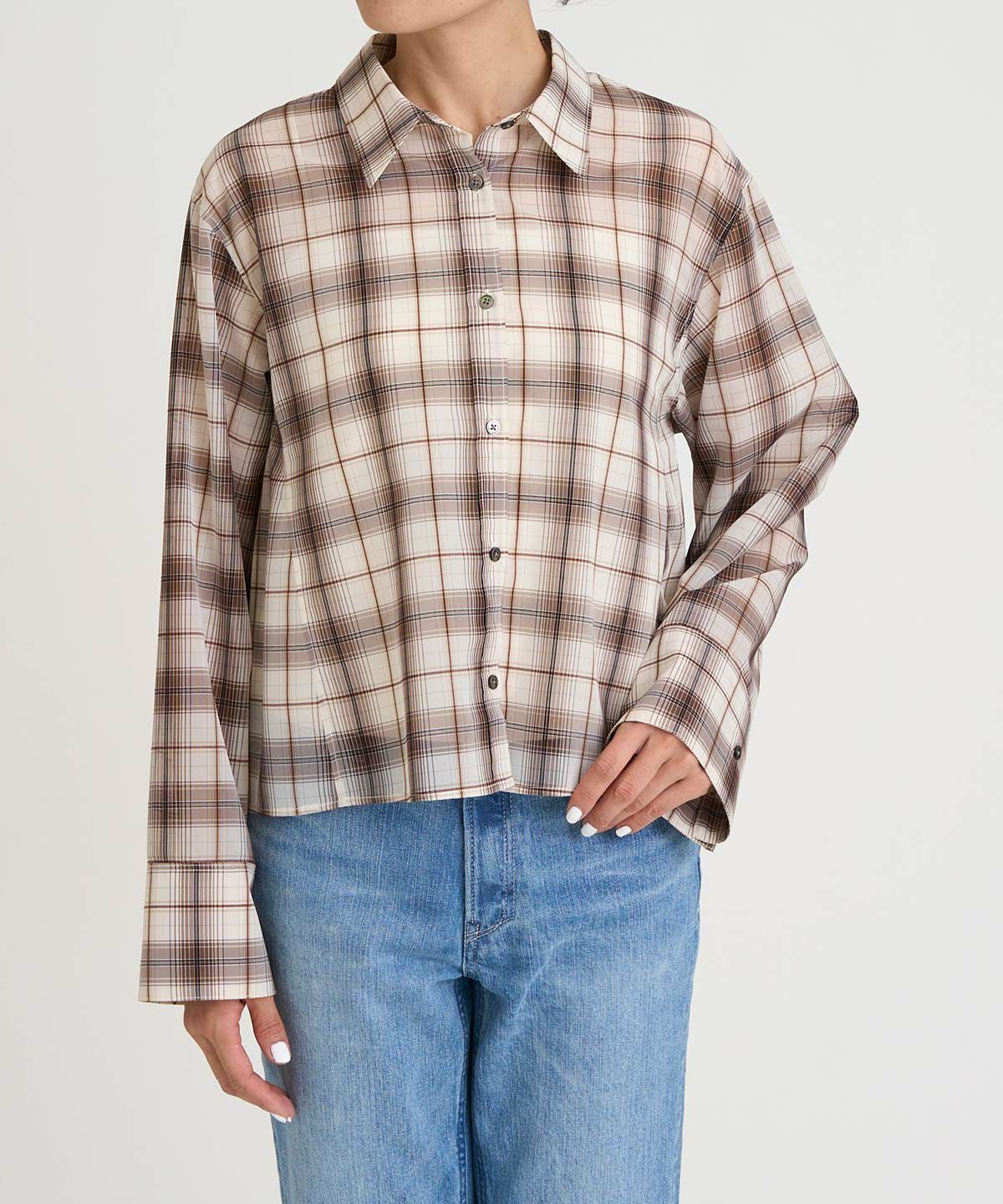 ★新品★YANUK　ヤヌーク　フランネルシャツ　チェック　ブラウン　フリーサイズ YANUK(ヤヌーク)｜ビック チェックシャツ/オレンジチェック の通販