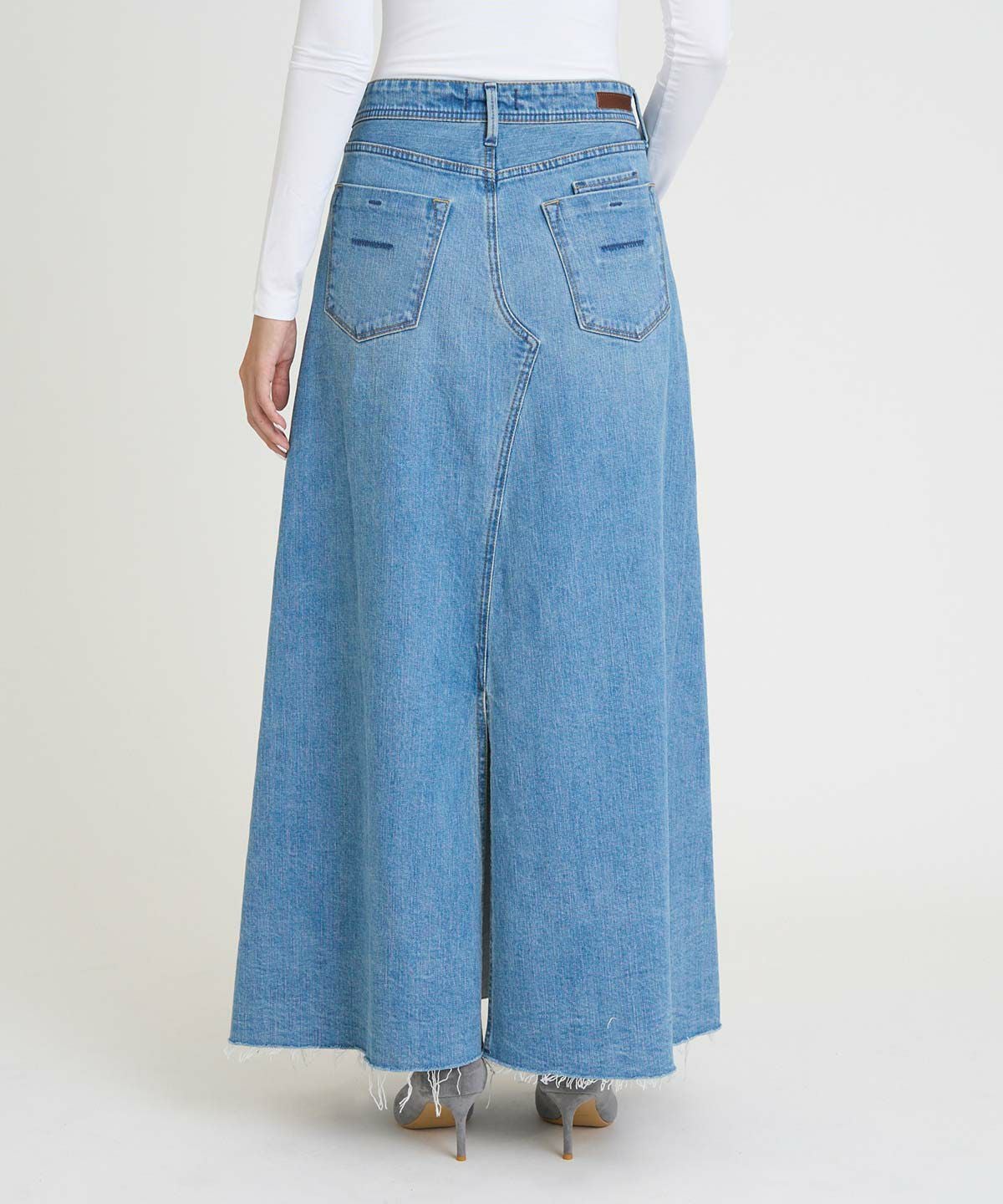 新品t.b.デニム調ロングスカート デニムスカート fringe stitch denim long skirt /フリンジパターン