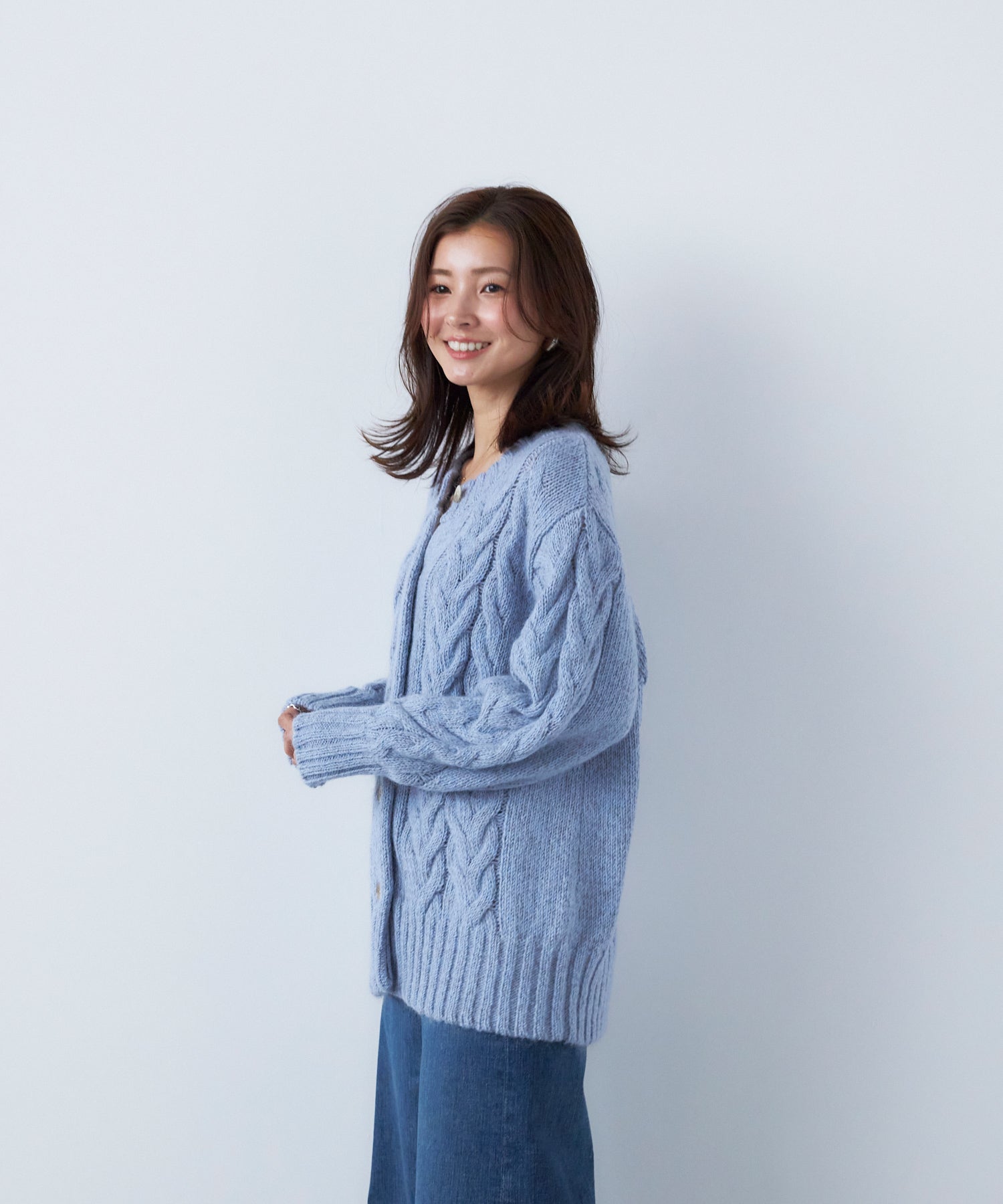 nalm.ライトブルー ケーブルニット カーディガン ケーブルカーディガンニット | ニット | YANUK ONLINE STORE